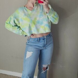 Wild fable xl tie dye crop top sweater slouchy green blue teal